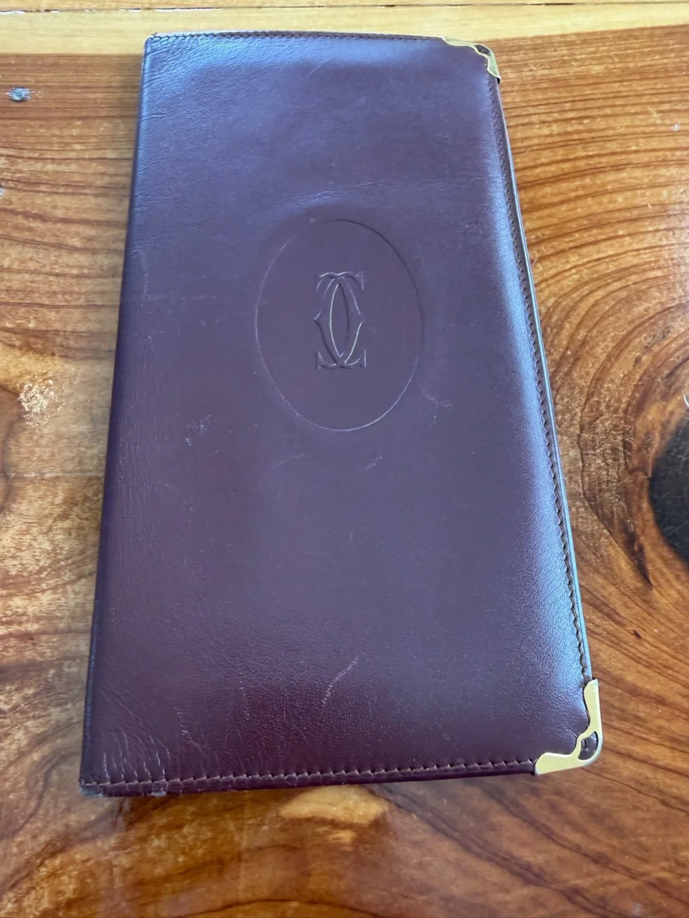 Cartier Camel Leather Travel Folio with Gold Corner Accents
